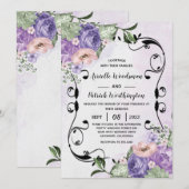 # Elegant Airy Boho Floral Paars & Silver Wedding Kaart (Voorkant / Achterkant)