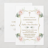 Elegant Airy Greenery Pink Floral Confirmation Kaart (Voorkant / Achterkant)