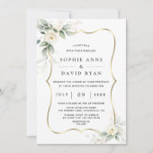 Elegant Airy Greenery White Flowers Gold Wedding Kaart (Voorkant)