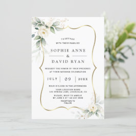 Elegant Airy Greenery White Flowers Gold Wedding Kaart