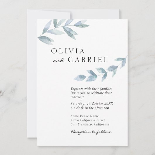 Elegant airy waterverf folio botanical bruiloft kaart (Voorkant)