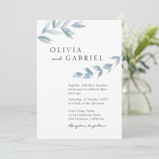 Elegant airy waterverf folio botanical bruiloft kaart (Staand voorkant)