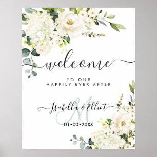 Elegant Alabaster Rozen Hydrangea Welkom Poster