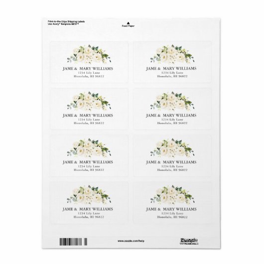 Elegant Alabaster Rozen Waterverf Etiket (Full Sheet)