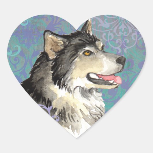 Elegant Alaskan Malemute Hart Sticker (Voorkant)