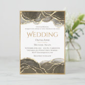 Elegant Alcohol Ink Gold Black Wedding Kaart (Staand voorkant)