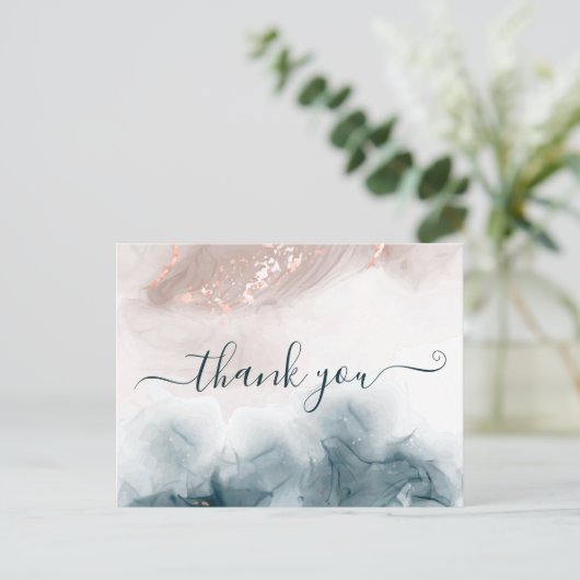 Elegant Alcohol Ink Gold Blush Blue Hartelijk dank Briefkaart (Staand voorkant)