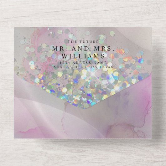 Elegant alcohol Ink Marble Holographic Glitter All In One Uitnodiging (Achterkant)