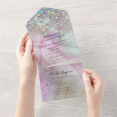 Elegant alcohol Ink Marble Holographic Glitter All In One Uitnodiging (Afscheurbaar)