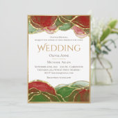 Elegant alcohol Ink Red Green Holiday Weddenschap Kaart (Staand voorkant)