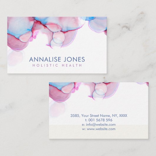 Elegant Alcohol inkt pastelblauw en roze Visitekaartje (Voorkant / Achterkant)