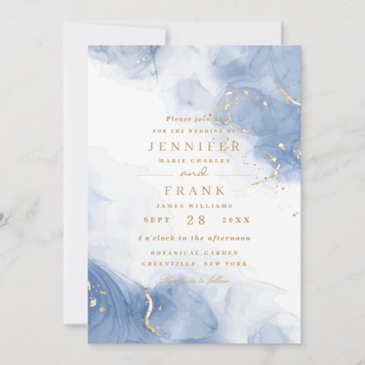 Elegant alcoholinkt Gold Blue Modern White Kaart (Voorkant)