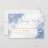 Elegant alcoholinkt Gold Blue Modern White RSVP Kaartje (Voorkant)