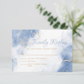 Elegant alcoholinkt Gold Blue Modern White RSVP Kaartje (Staand voorkant)
