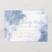 Elegant alcoholinkt Gold Blue Modern White RSVP Kaartje (Voorkant / Achterkant)