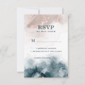 Elegant alcoholinkt Gold Blush Blue Modern RSVP Kaartje (Voorkant)