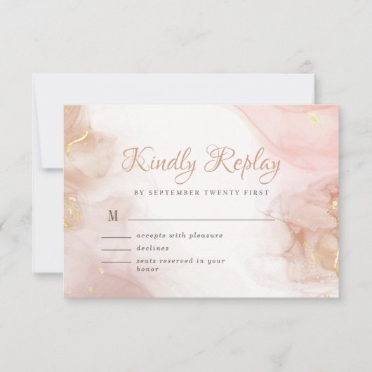 Elegant alcoholinkt Gold Blush Pink Minimale Moder RSVP Kaartje (Voorkant)