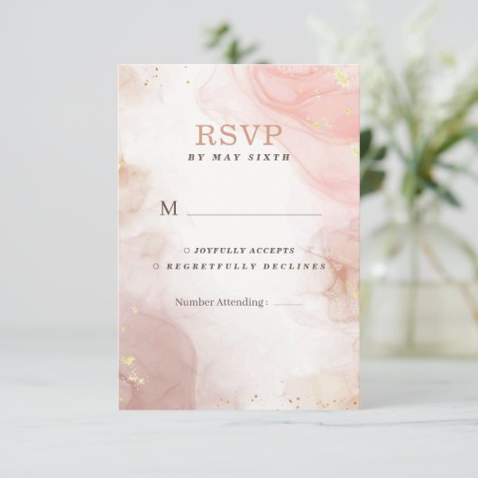 Elegant alcoholinkt Gold Blush Pink Minimale Moder RSVP Kaartje (Staand voorkant)