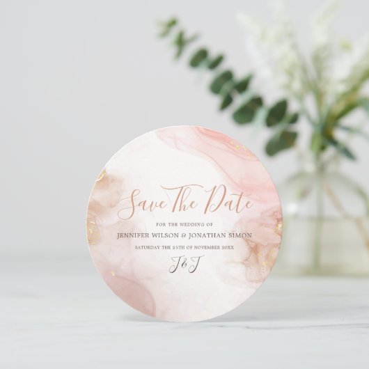 Elegant alcoholinkt Gold Blush Pink Minimale Moder Save The Date (Staand voorkant)