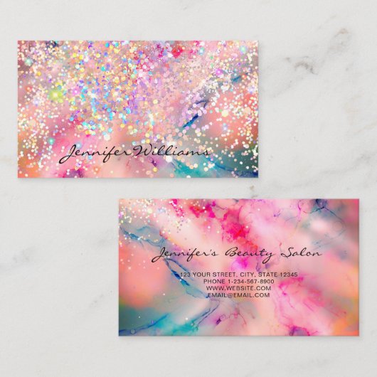 Elegant alcoholinkt holografisch glitter modern visitekaartje (Voorkant / Achterkant)