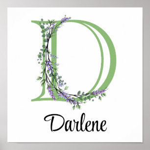 Elegant alfabet letter D Lavendel Eucalyptus Poster