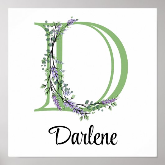 Elegant alfabet letter D Lavendel Eucalyptus Poster (Voorkant)