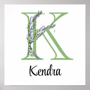 Elegant alfabet letter K Lavendel Eucalyptus Poster