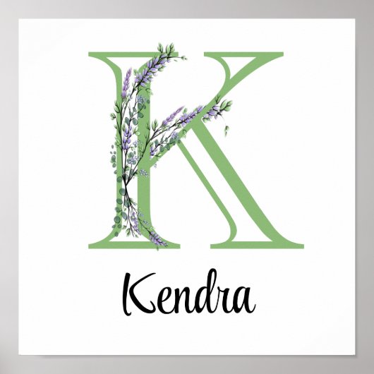 Elegant alfabet letter K Lavendel Eucalyptus Poster (Voorkant)
