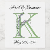 Elegant alfabet letter K Lavendel Eucalyptus Wijn Etiket (Enkel label)