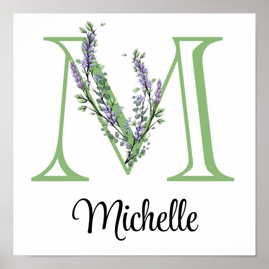 Elegant alfabet letter M Lavendel Eucalyptus Poster (Voorkant)