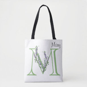 Elegant alfabet letter M Lavendel Eucalyptus Tote Bag