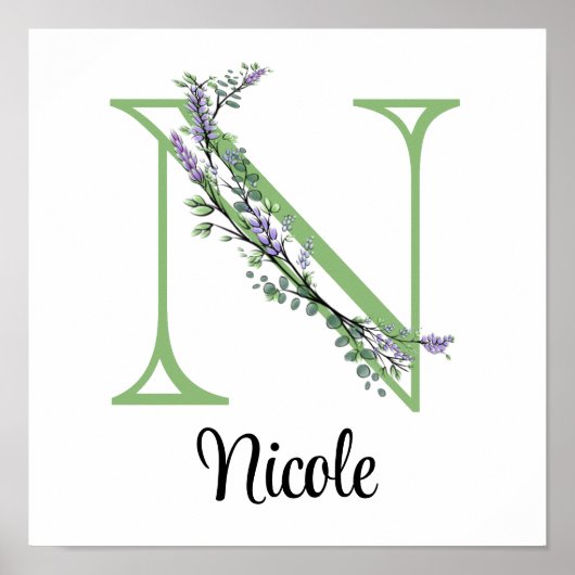 Elegant alfabet letter N Lavendel Eucalyptus Poster (Voorkant)