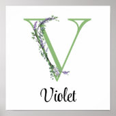 Elegant alfabet letter V Lavendel Eucalyptus Poster (Voorkant)