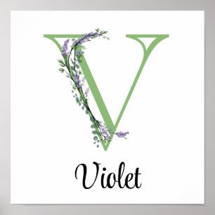 Elegant alfabet letter V Lavendel Eucalyptus Poster