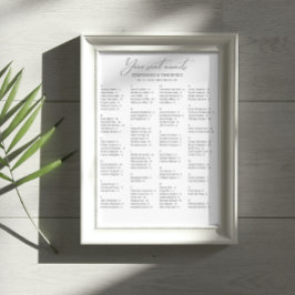 Elegant Alfabetical Wedding Seding Chart Poster