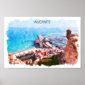 Elegant Alicante Spanje Panorama Waterverf Poster (Voorkant)