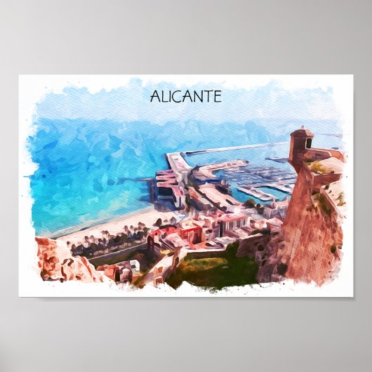 Elegant Alicante Spanje Panorama Waterverf Poster (Voorkant)