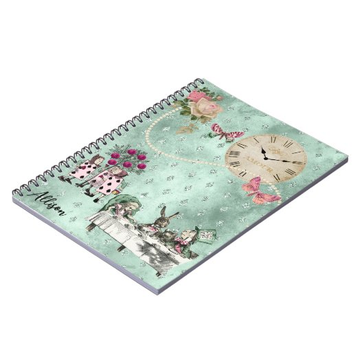 Elegant Alice in Wonderland gepersonaliseerd Notitieboek (Linkerzijde)