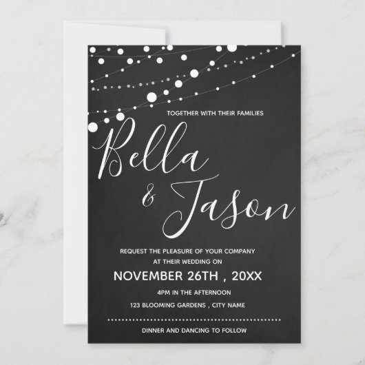 Elegant-alkboard met String Lights Wedding Kaart (Voorkant)