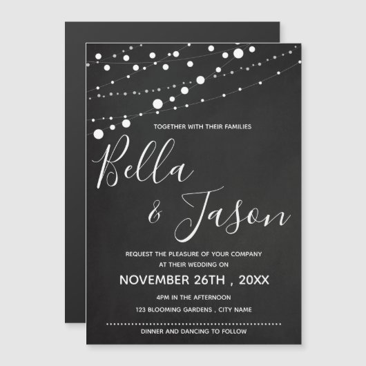 Elegant-alkboard met String Lights Wedding Magnetische Uitnodiging (Voorkant / Achterkant)