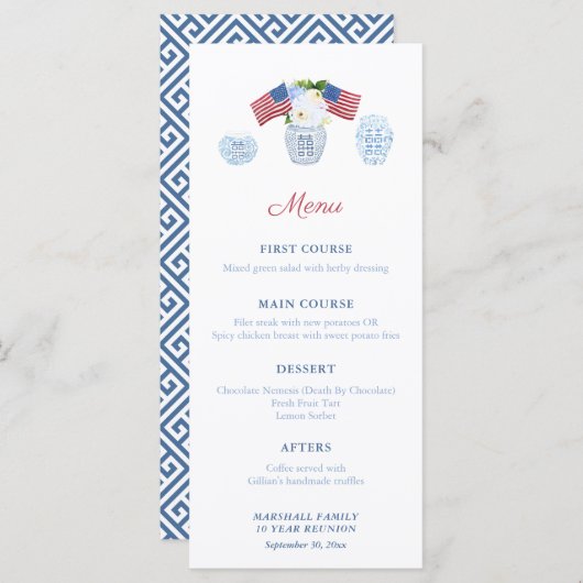 Elegant All-American Formal Luncheon Party Menu (Voorkant / Achterkant)