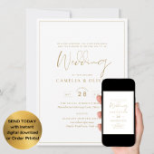 Elegant All-in-1 Classic Gold Text White Wedding Kaart