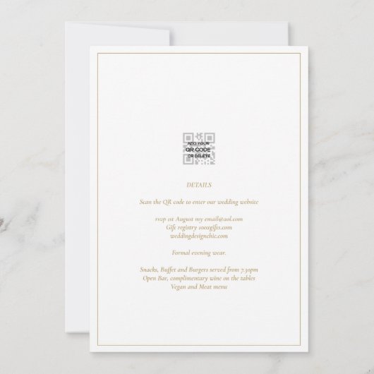 Elegant All-in-1 Classic Gold Text White Wedding Kaart (Achterkant)
