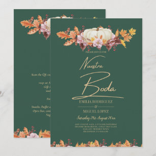 ELEGANT All-in-1 Herfst Pumpkin Green Gold Wedding Kaart