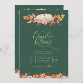 ELEGANT All-in-1 Herfst Pumpkin Green Gold Wedding Kaart