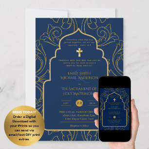 Elegant All-in-1 marinier Blue Gold katholieke bru Kaart