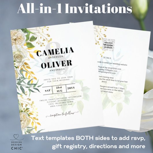 Elegant All-in-1 White Roses Botanical Wedding