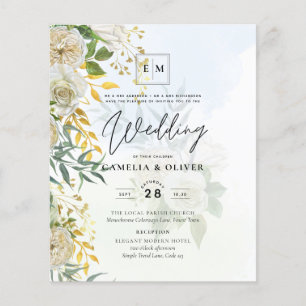 Elegant All-in-1 White Roses Botanical Wedding Flyer