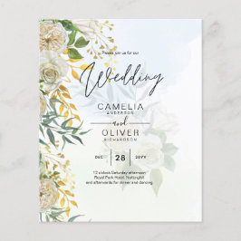 Elegant All-in-1 White Roses Botanical Wedding Flyer