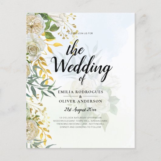Elegant All-in-1 White Roses Botanical Wedding Flyer (Voorkant)